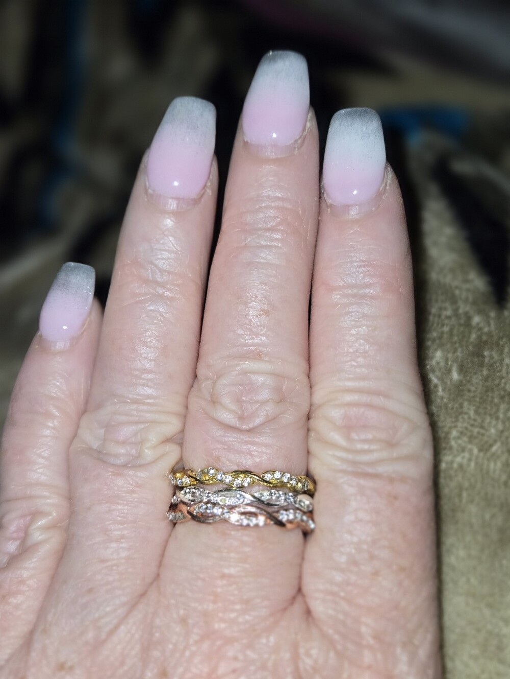 Three-Tone Twisted Stackable Ring Set - Pink/Gold/Silver